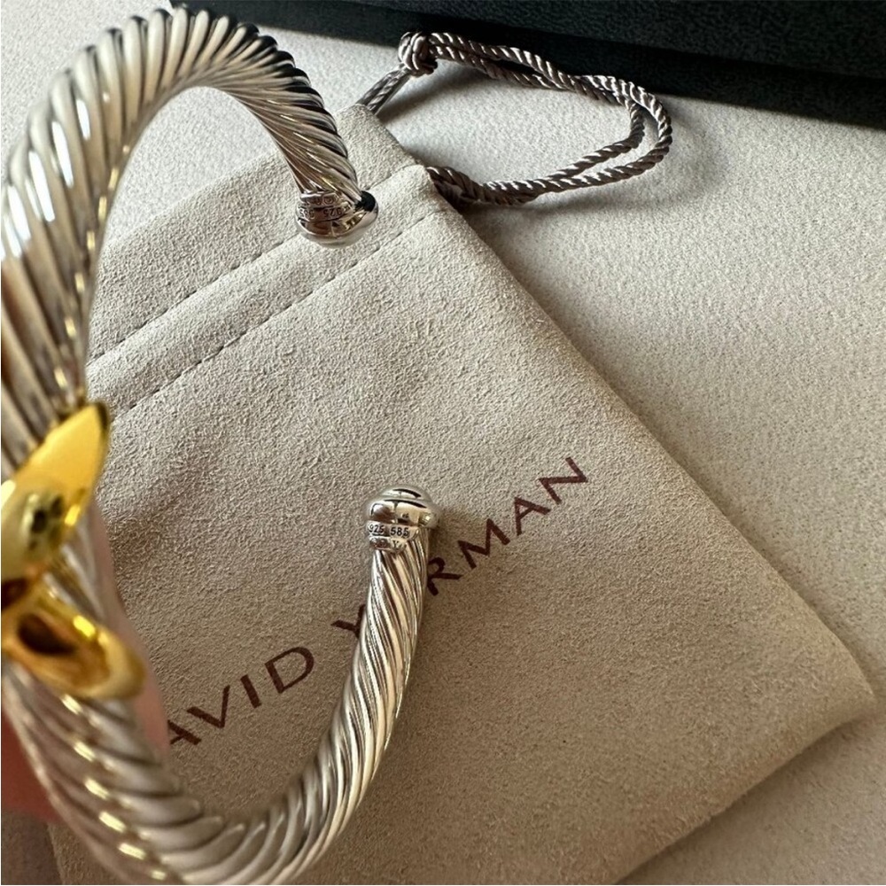 David Yurman Two-Tone Cable Bracelet with Gold X Accent 7mm - Picture 4 of 6